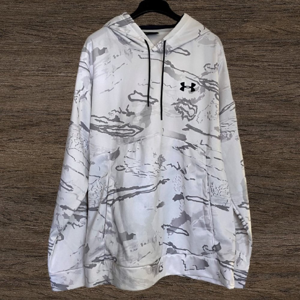 Men's UNDER ARMOUR Cold Gear White & Gray Loose Camo Hoodie 2XL 2TG $60